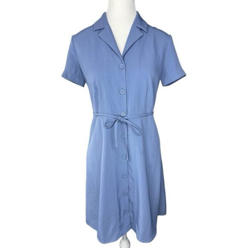 Everlane Japanese GoWeave Notch Shirt Dress Dusty Blue Size 0 Short Sleeve